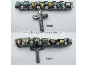 Magnetic Hematite Religious Sealed Icon Bracelet with Crucifix 7.8inch